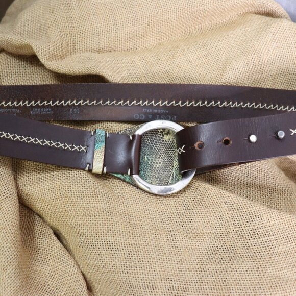 Post & Co Lizard Leather Belt Brown 100cm (Fits 34") O-Ring Italy Exotic - Picture 7 of 15